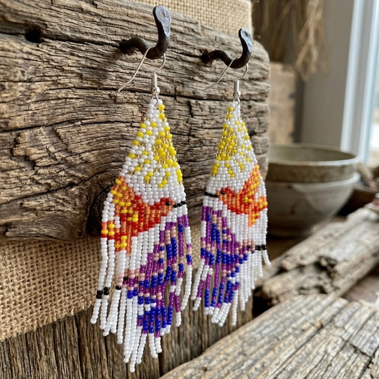 White Sky Dancer Beaded Earrings