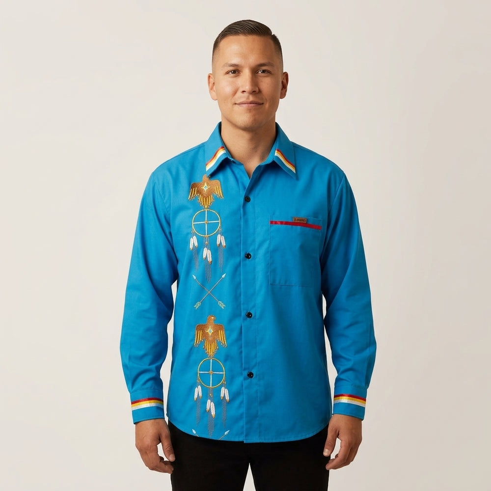 Embroidered blue Ribbon Shirt (Eagle)