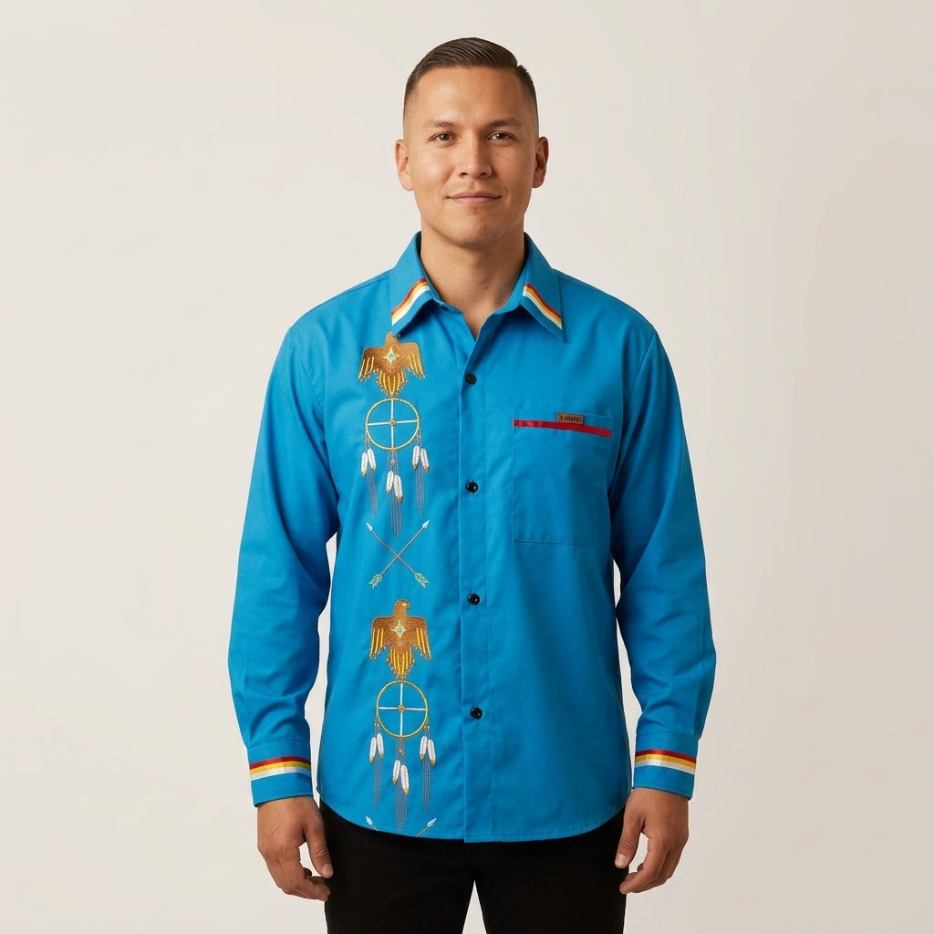 Embroidered blue Ribbon Shirt (Eagle)