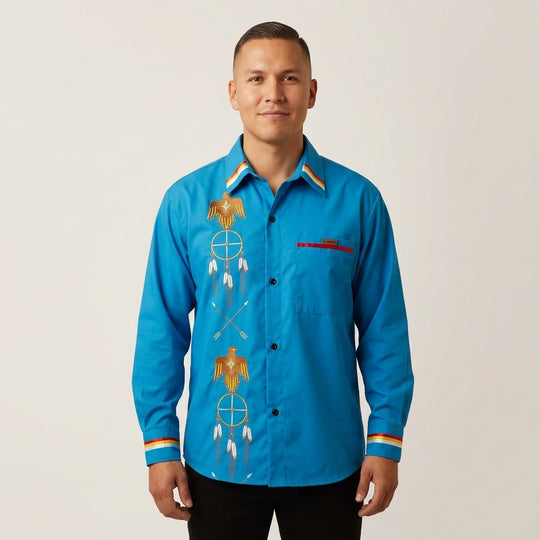 Embroidered blue Ribbon Shirt (Eagle)