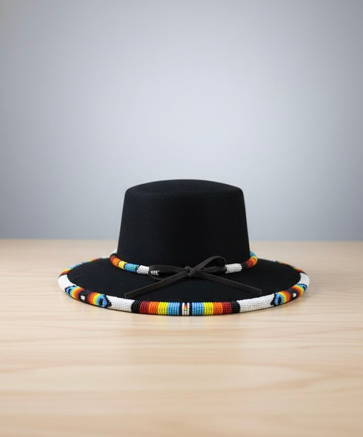 Size-57 Handmade Beaded Hat(Black)