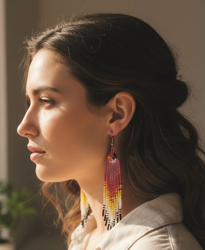 Pink Firebird Spirit Beaded Earrings