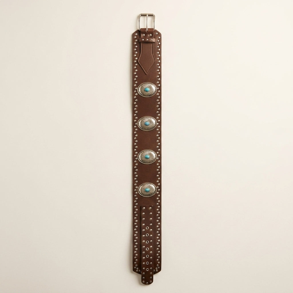 Western Concho Studded Belt (Brown-Turquoise)