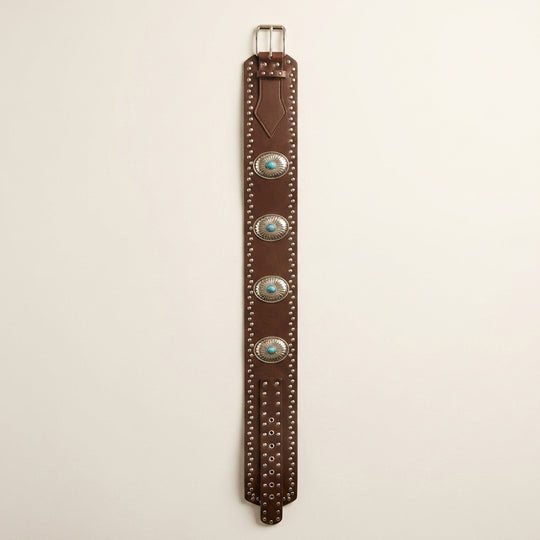 Western Concho Studded Belt (Brown-Turquoise)