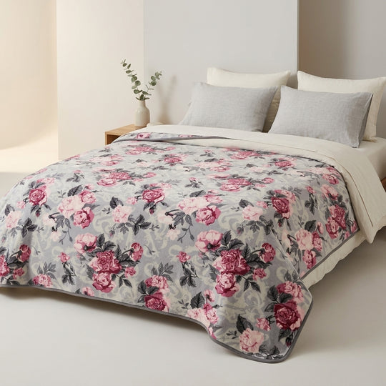Grey floral Style Lightweight Queen Blanket - Cozy &amp; Soft