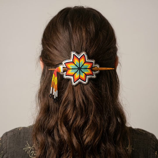 White Handmade Beaded Star Barrette