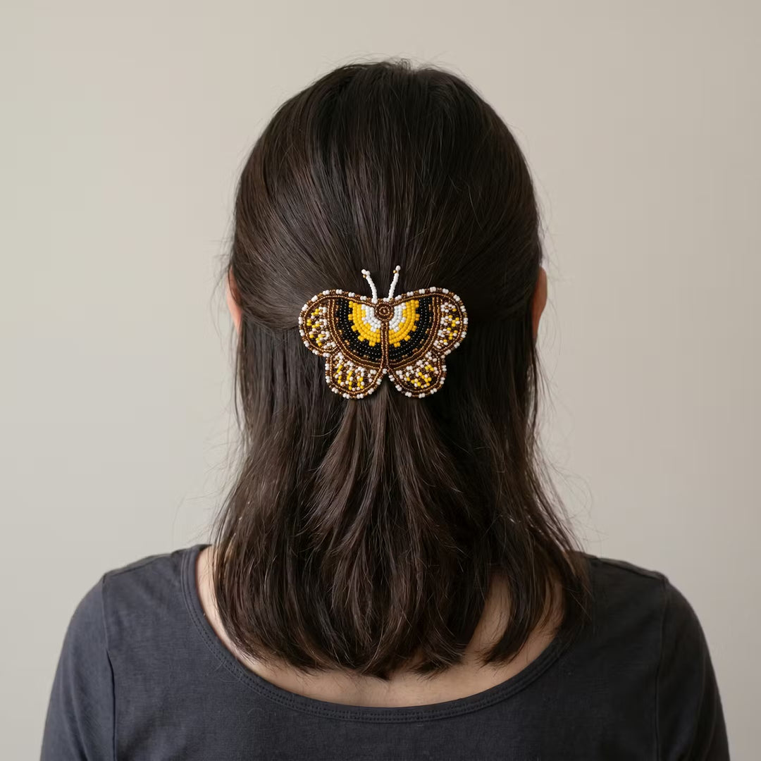 Yellow Butterfly Beaded Barrette
