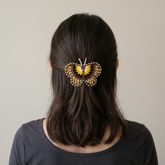 Yellow Butterfly Beaded Barrette