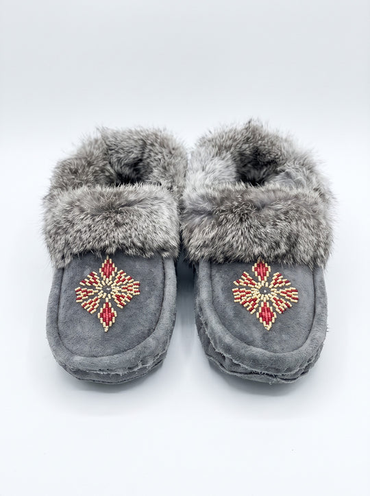 Grey Moccasins with Beadwork (Size 10)