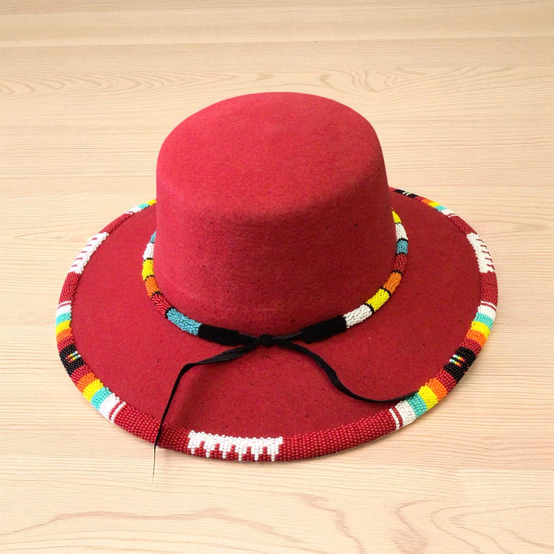 Size-58 Handmade Beaded Hat(Red)