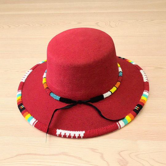 Size-58 Handmade Beaded Hat(Red)