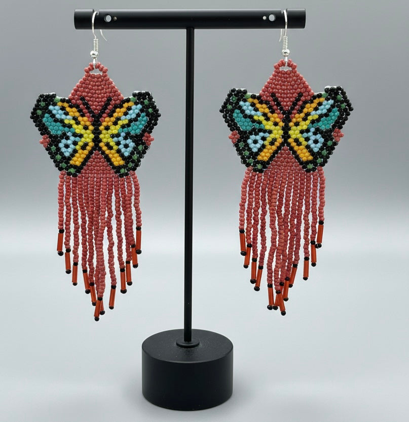 Light Red Breaded Dancing Wing Earrings