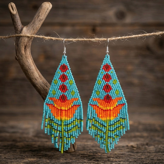 Turquoise Flame Blossom Drop Earrings