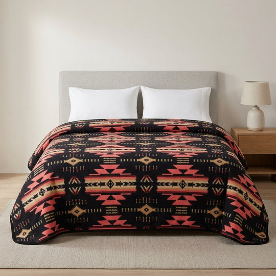 Native Butterfly Polar Fleece Blanket (Black-Red)