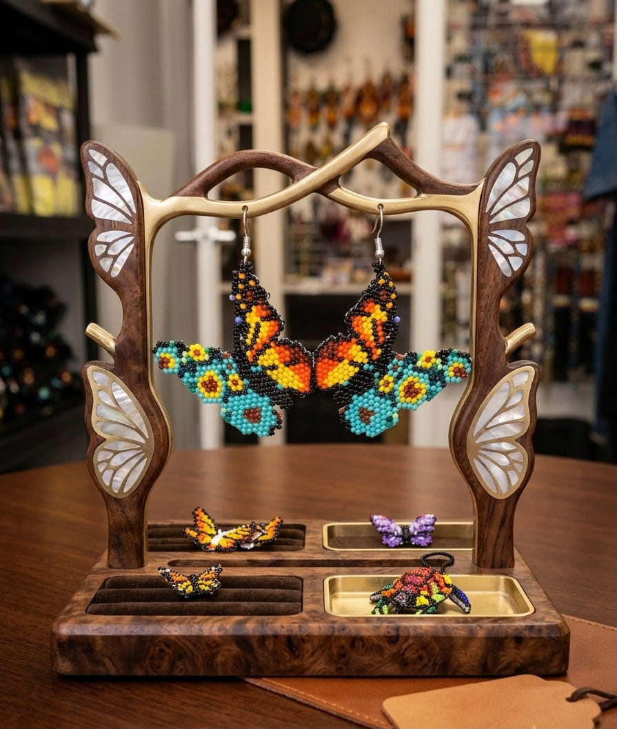 Purple Dancing Butterfly Beaded Earrings