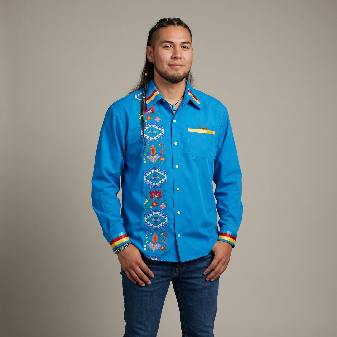 Embroidered Ribbon Shirt (Blue)
