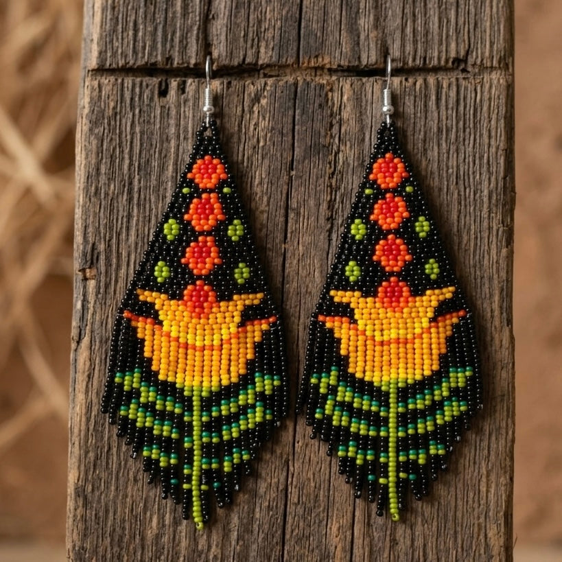 Black Flame Blossom Drop Earrings