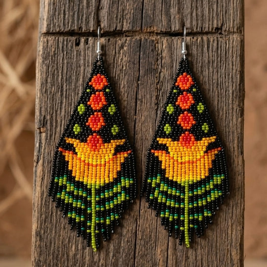 Black Flame Blossom Drop Earrings