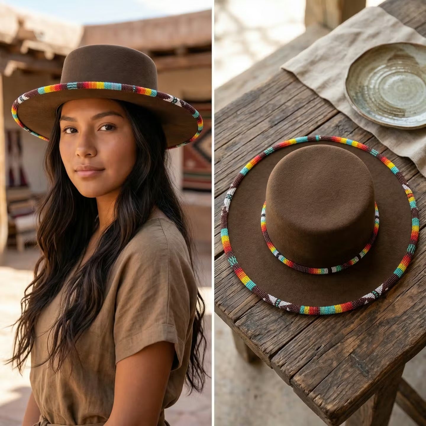 OLDTRIBES Size-62 Beaded Flat-Brim Felt Hat