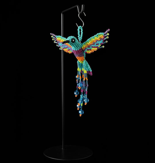 Turquoise and Neon Green Beaded HummingBird