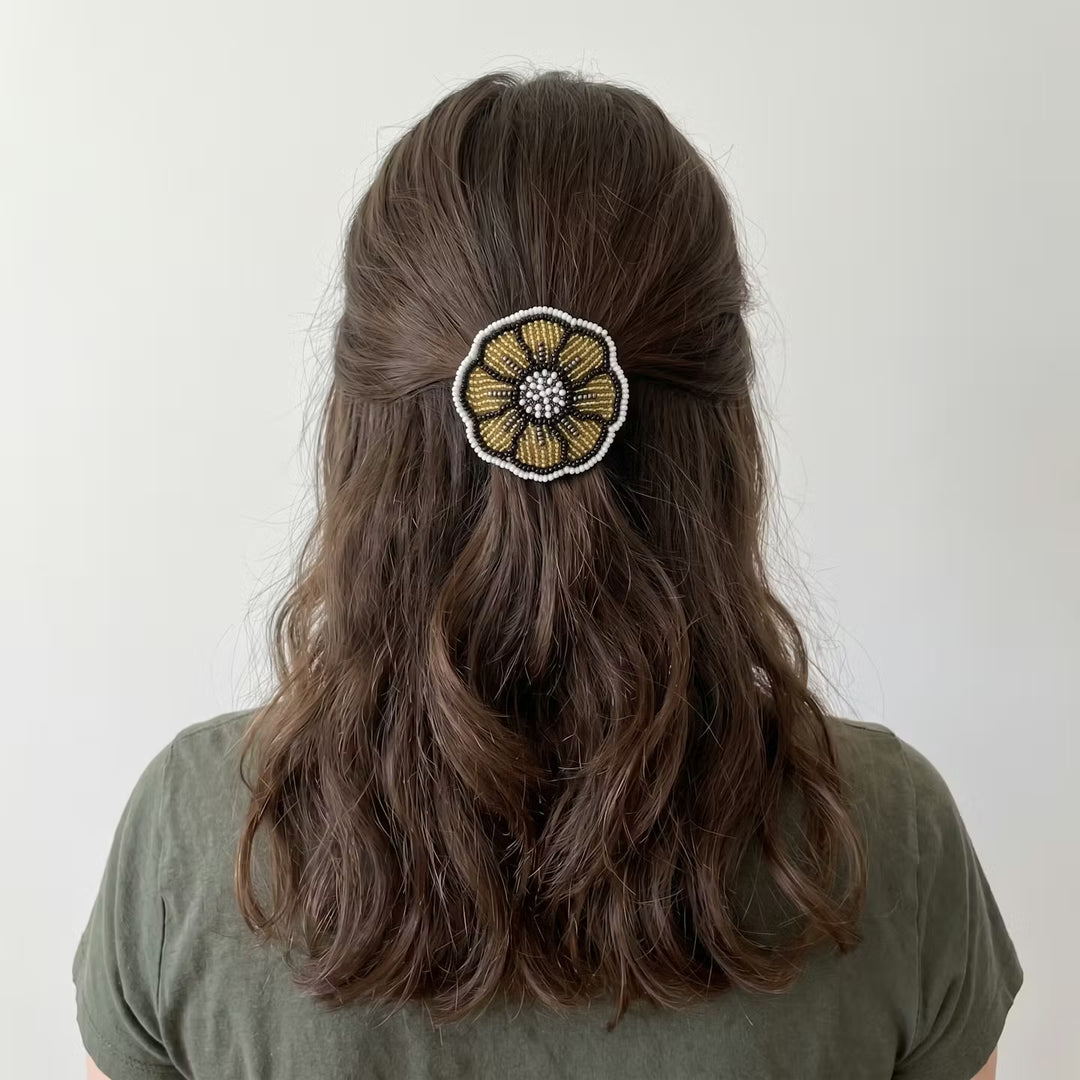 Golden Beaded Flower Barrette