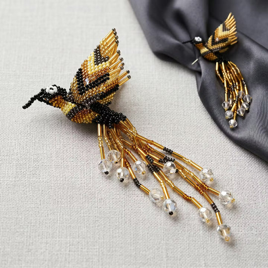 Golden and Brown Beaded Humming Bird