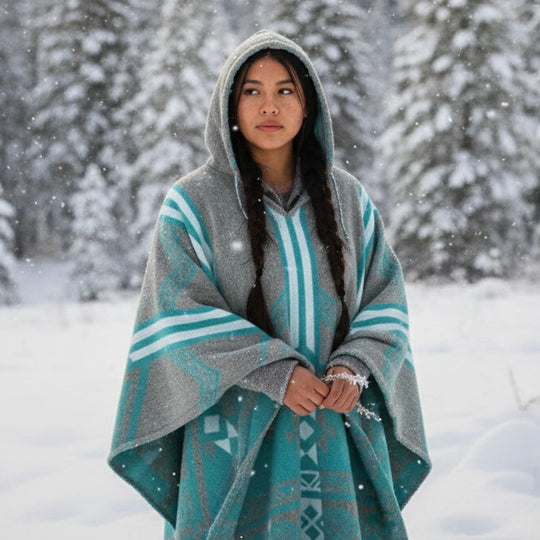 Turquoise Pure Llama wool Ponchos