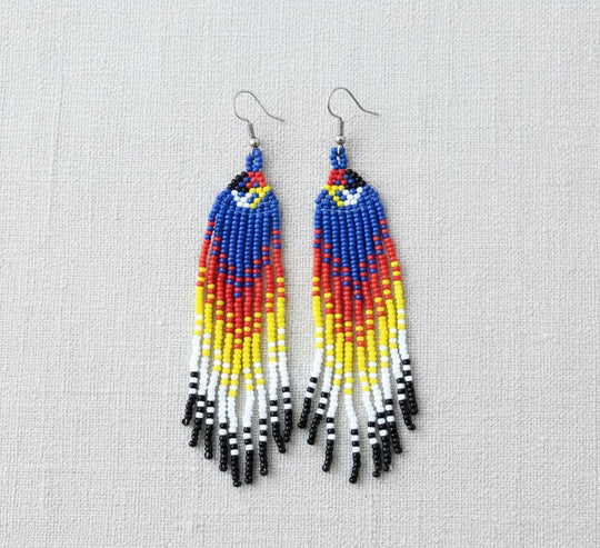 Blue red Firebird Spirit Beaded Earrings