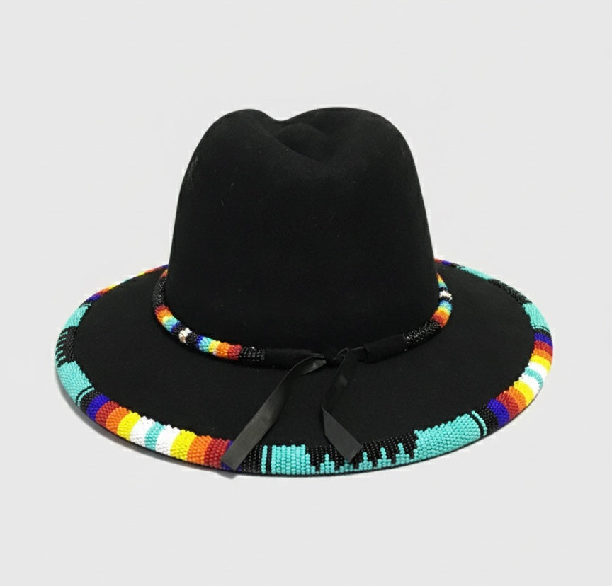 Size-57 Handmade Beaded Hat(Black Green beaded)