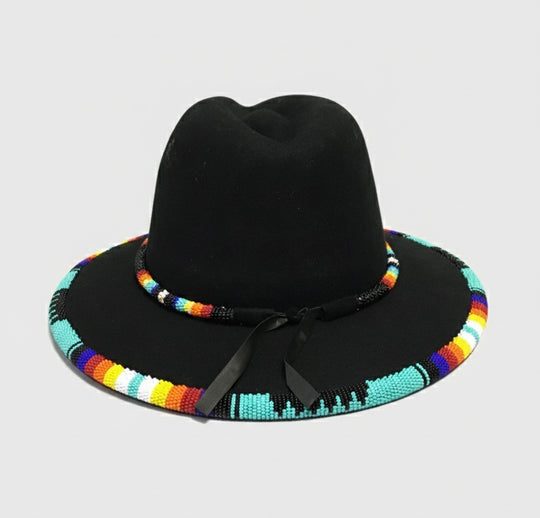Size-57 Handmade Beaded Hat(Black Green beaded)