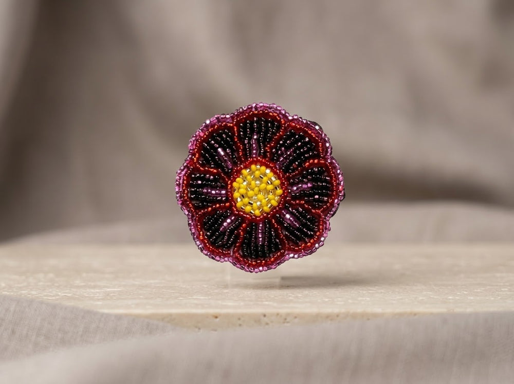 Red Beaded Flower Barrette