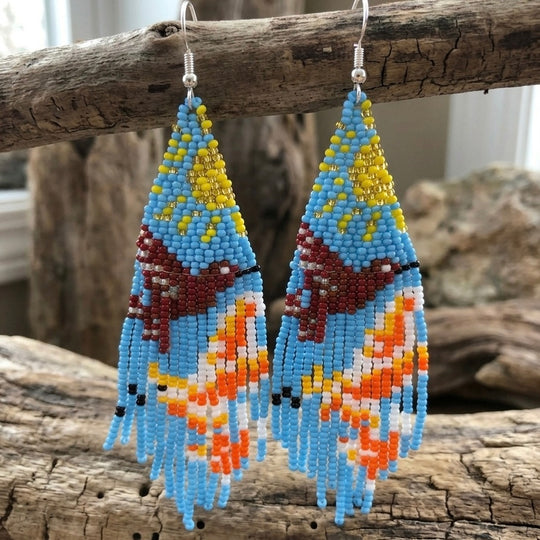 Light Blue Sky Dancer Beaded Earrings