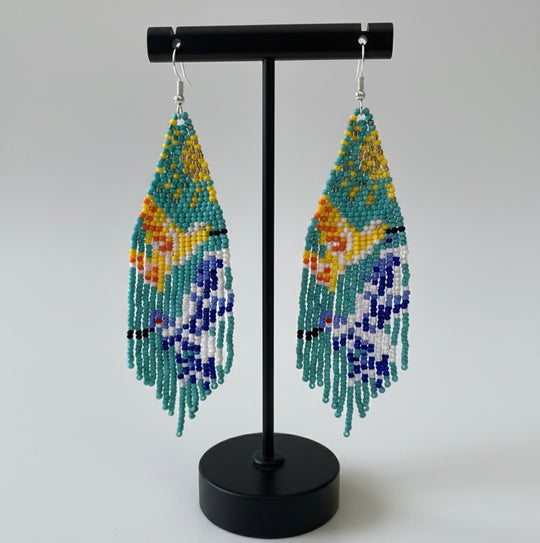 Green Sky Dancer Beaded Earrings