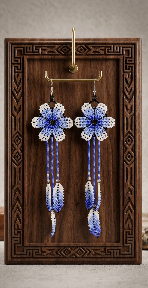 Sun Feather Bloom Beaded Earrings yellow/ white/ peach black/blue/white