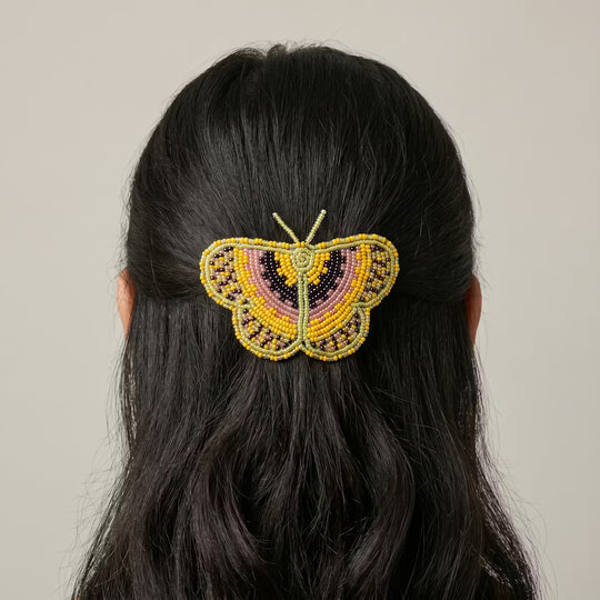 Yellow Butterfly Beaded Barrette