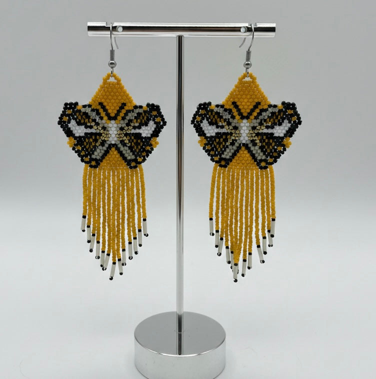 Yellow Beaded Dancing Wing Earrings