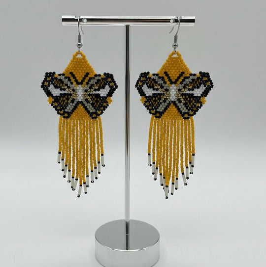 Yellow Beaded Dancing Wing Earrings