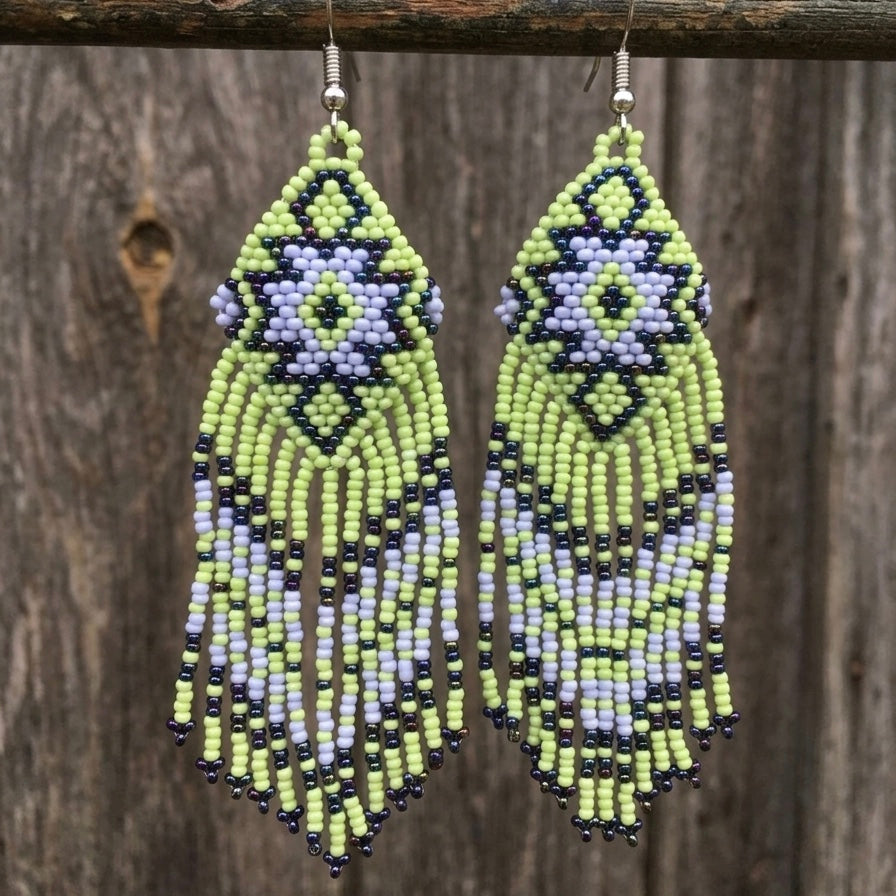 Fringe Bead Drop Earrings (Green)