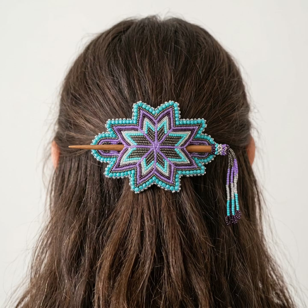 Green Handmade Beaded Star Barrette