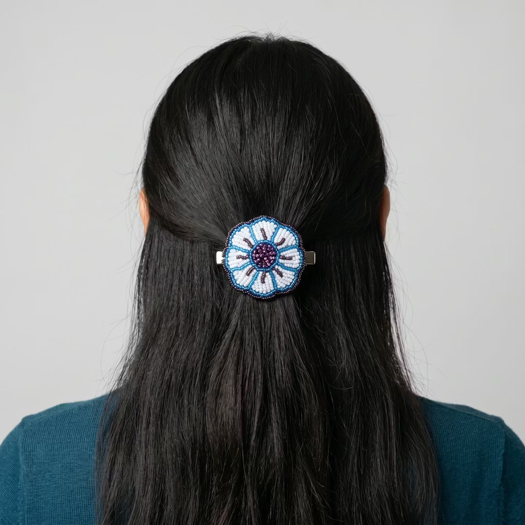White Beaded Flower Barrette