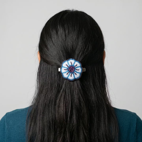 White Beaded Flower Barrette