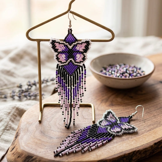 Purple  Beaded Dancing Wing Earrings
