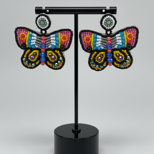 Butterfly Beaded Earrings - Midnight Rainbow