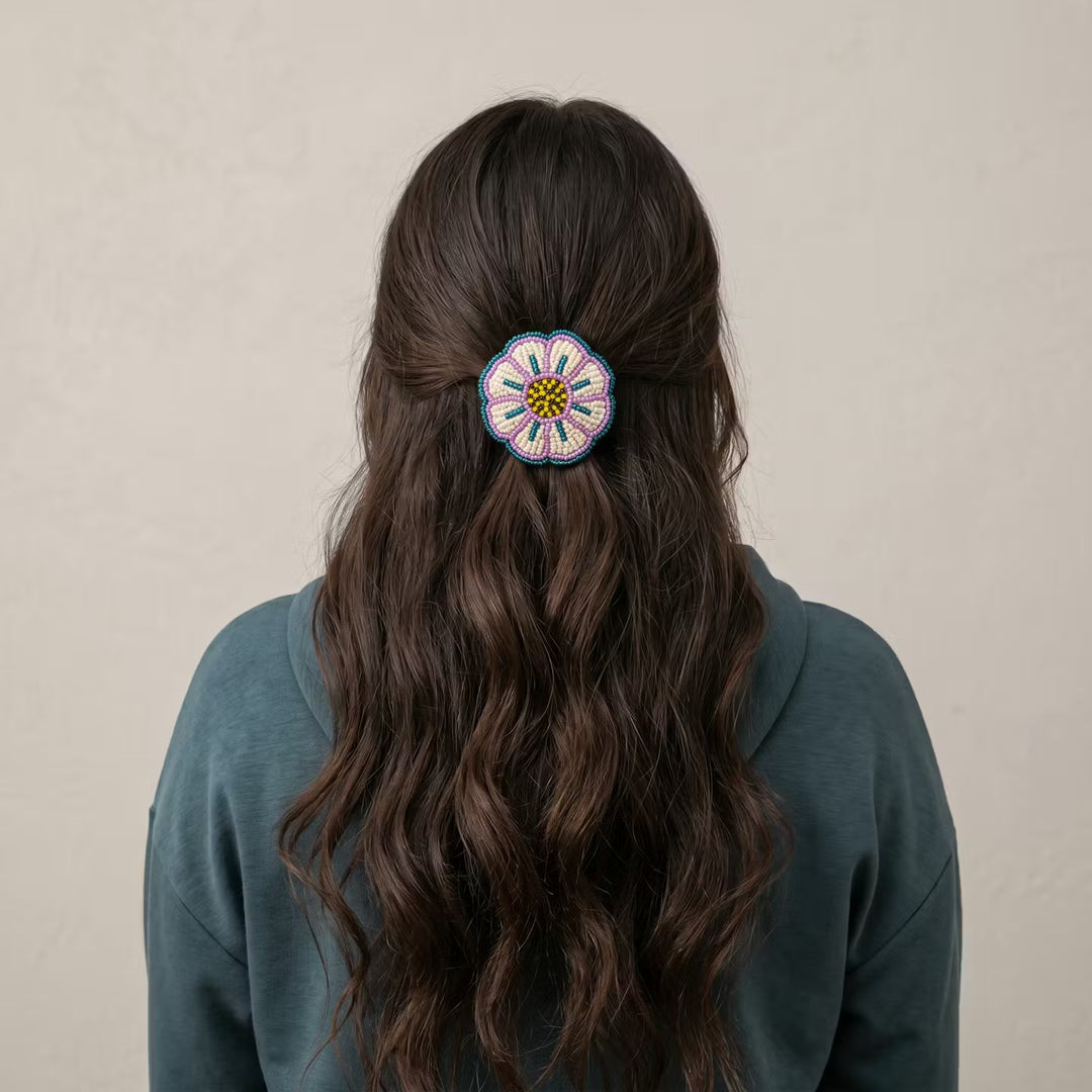 White Beaded Flower Barrette
