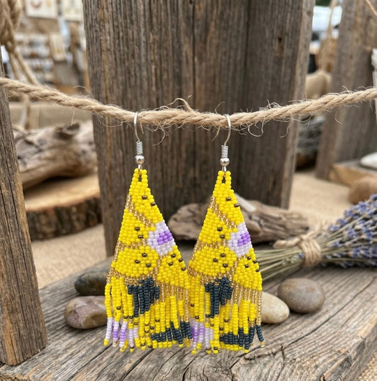 Flower Fringe Beaded Earrings (Yellow)
