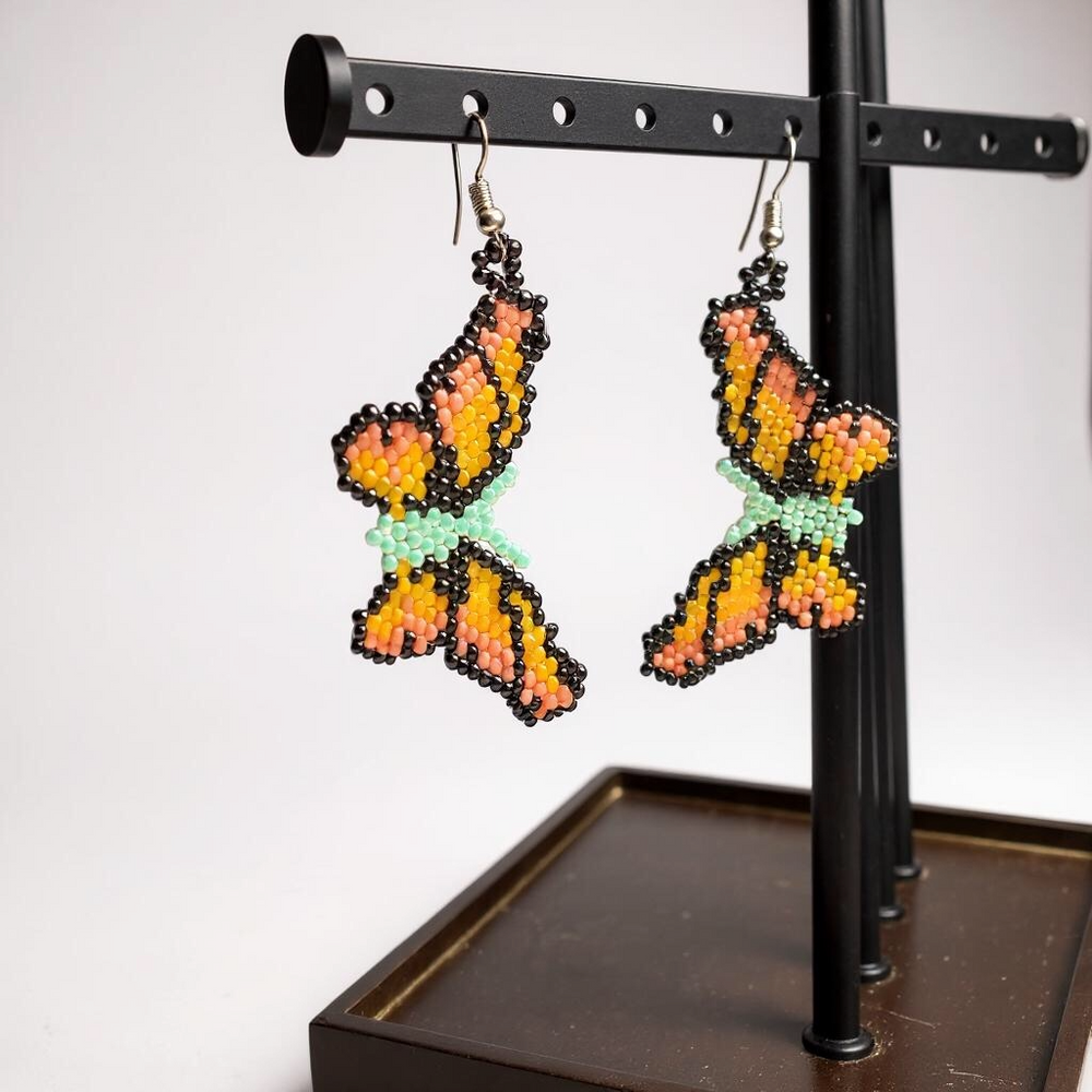 Green Butterfly Beaded Earrings