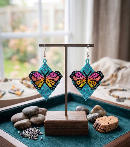 Butterfly Beaded Earrings (Turquoise)