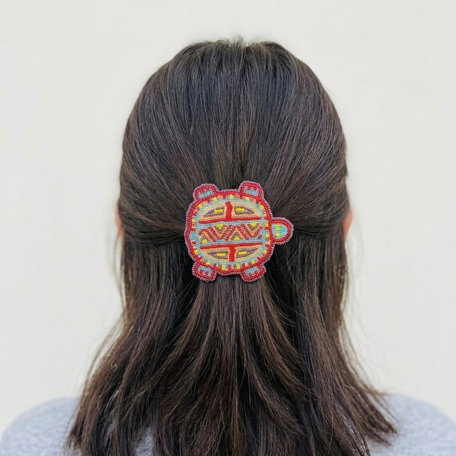 Beaded turtle Barrette Red accent
