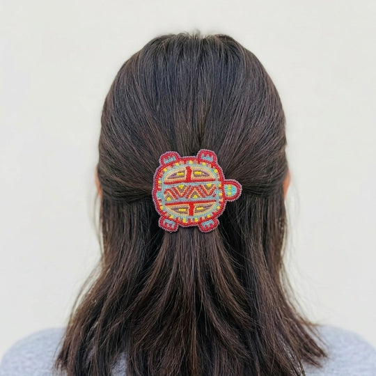 Beaded turtle Barrette Red accent