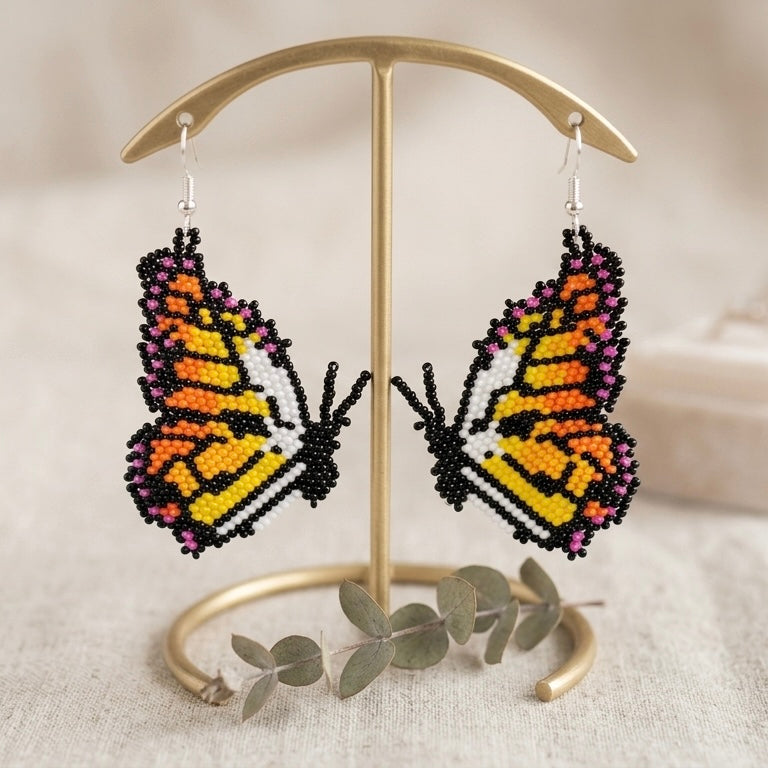 Red &amp; White Butterfly Beaded Earrings